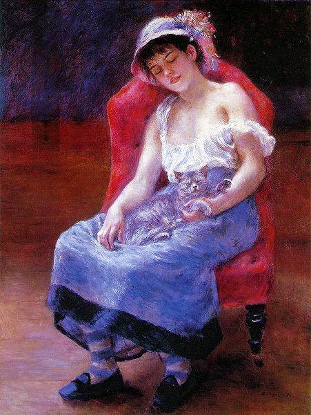 Pierre-Auguste Renoir Sleeping Girl with a Cat oil painting image